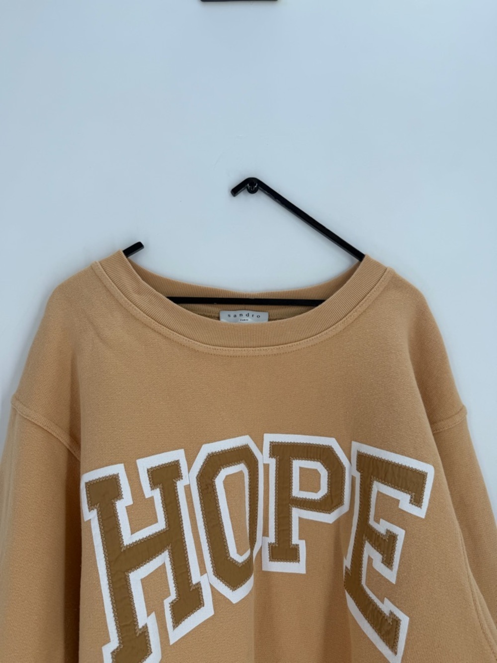 Sandro Hope Embroidered Crewneck Cotton Fleece Sweatshirt Pullover In Beige